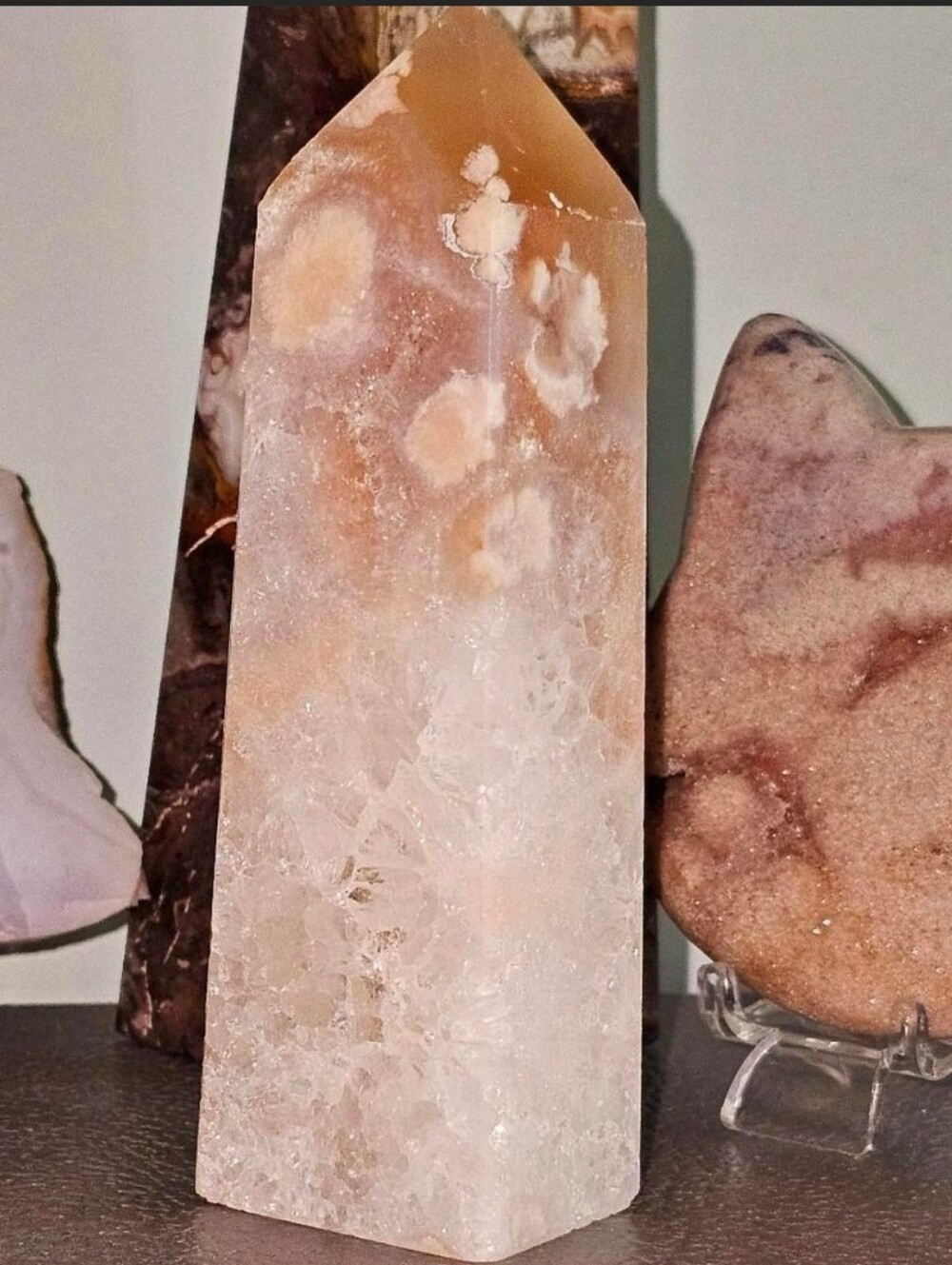 🌸Big Stunning Chunky Pink Amethyst & Peach Flower Agate Tower & Rainbow Quartz!